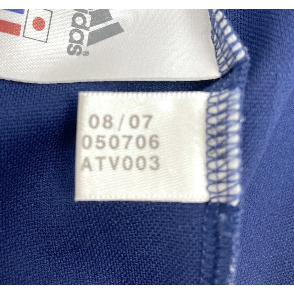 Adidas Shirt Men MEDIUM Blue White Soccer Short Sleeve Jersey ClimaLite 3 Stripe